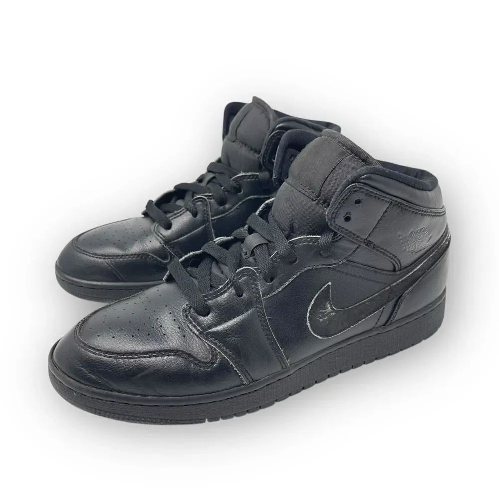 Nike Air Jordan 1 Mid Triple Black Sneakers Youth Size 7Y 8.5 Women’s 554725-090